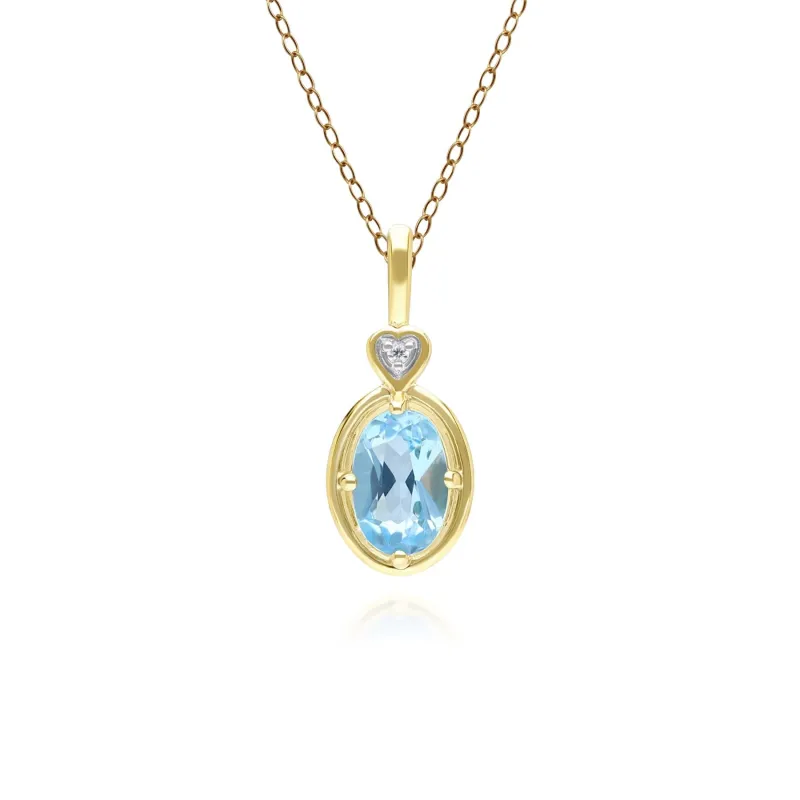 Classic Oval Topaz & Diamond Heart Pendant Necklace In 9ct Yellow Gold sold by Gemondo Jewellery