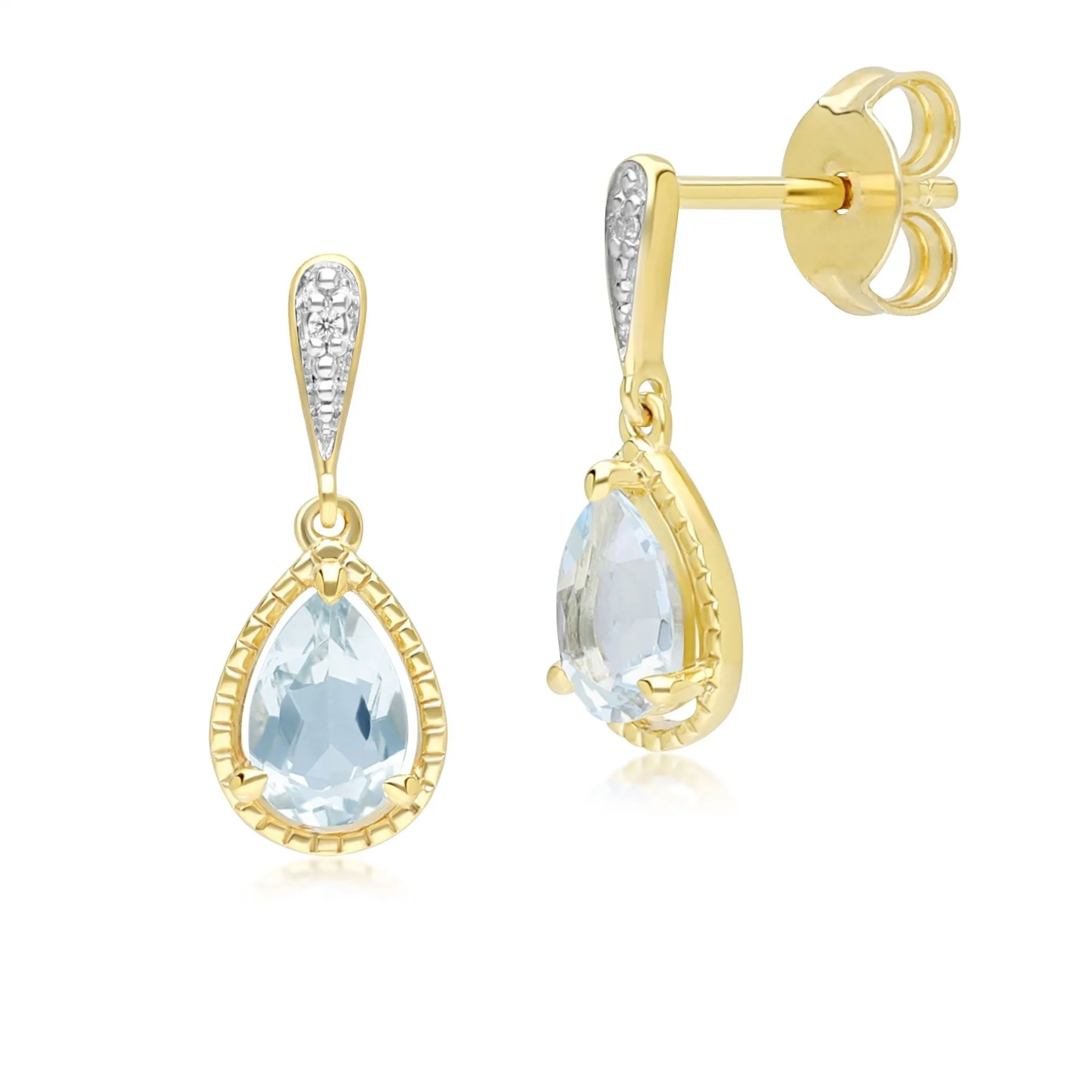 Classic Pear Aquamarine & Diamond Drop Earrings In 9ct Yellow Gold sold by Gemondo Jewellery
