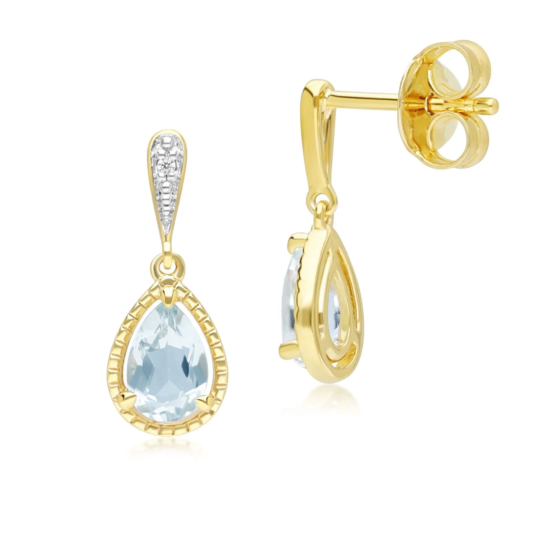 Classic Pear Aquamarine & Diamond Drop Earrings In 9ct Yellow Gold sold by Gemondo Jewellery product image thumbnail 3