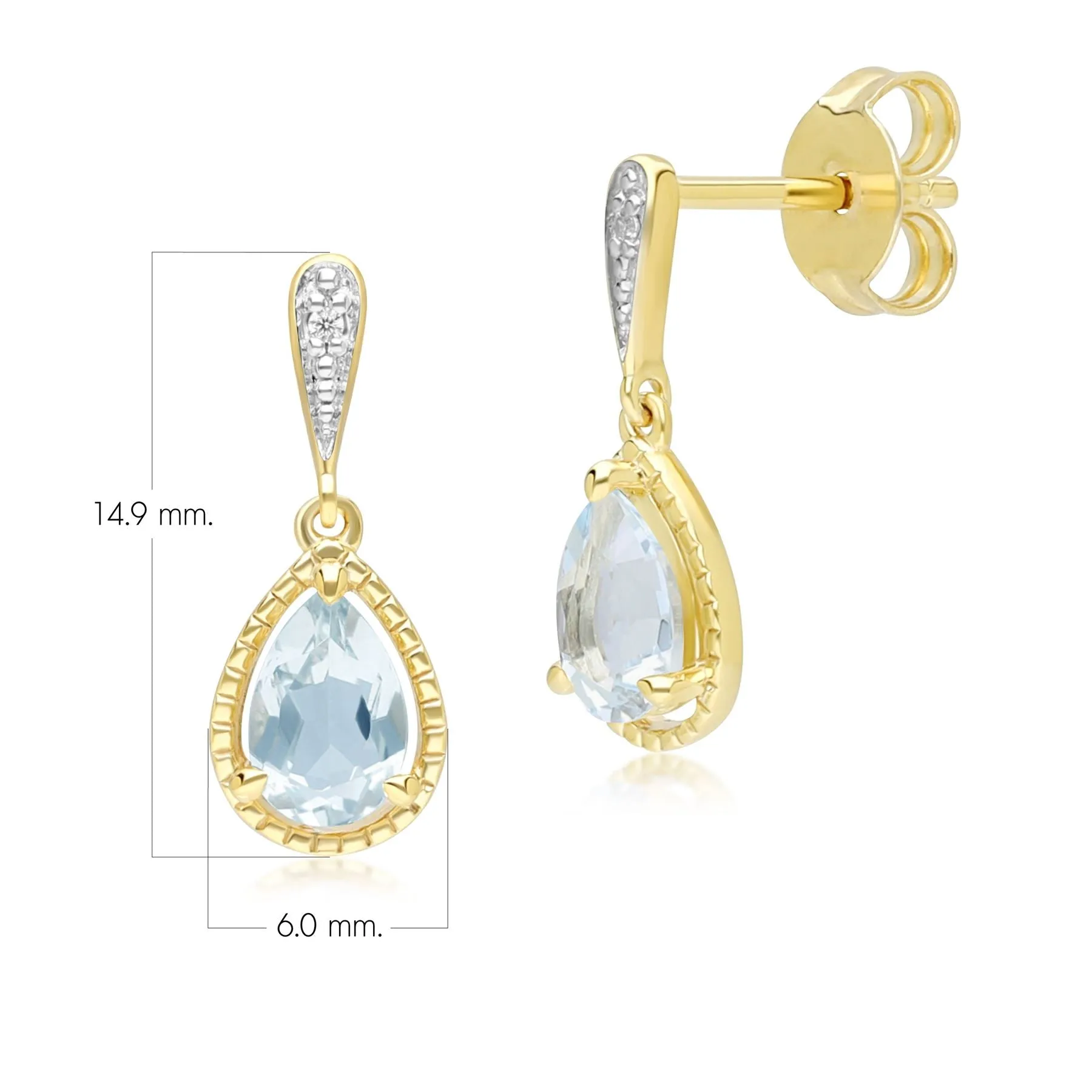 Classic Pear Aquamarine & Diamond Drop Earrings In 9ct Yellow Gold sold by Gemondo Jewellery product image thumbnail 4