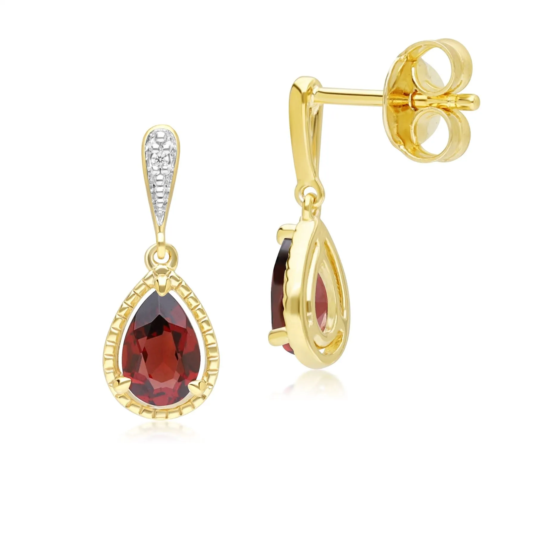 Classic Pear Garnet & Diamond Drop Earrings In 9ct Yellow Gold sold by Gemondo Jewellery product image thumbnail 3