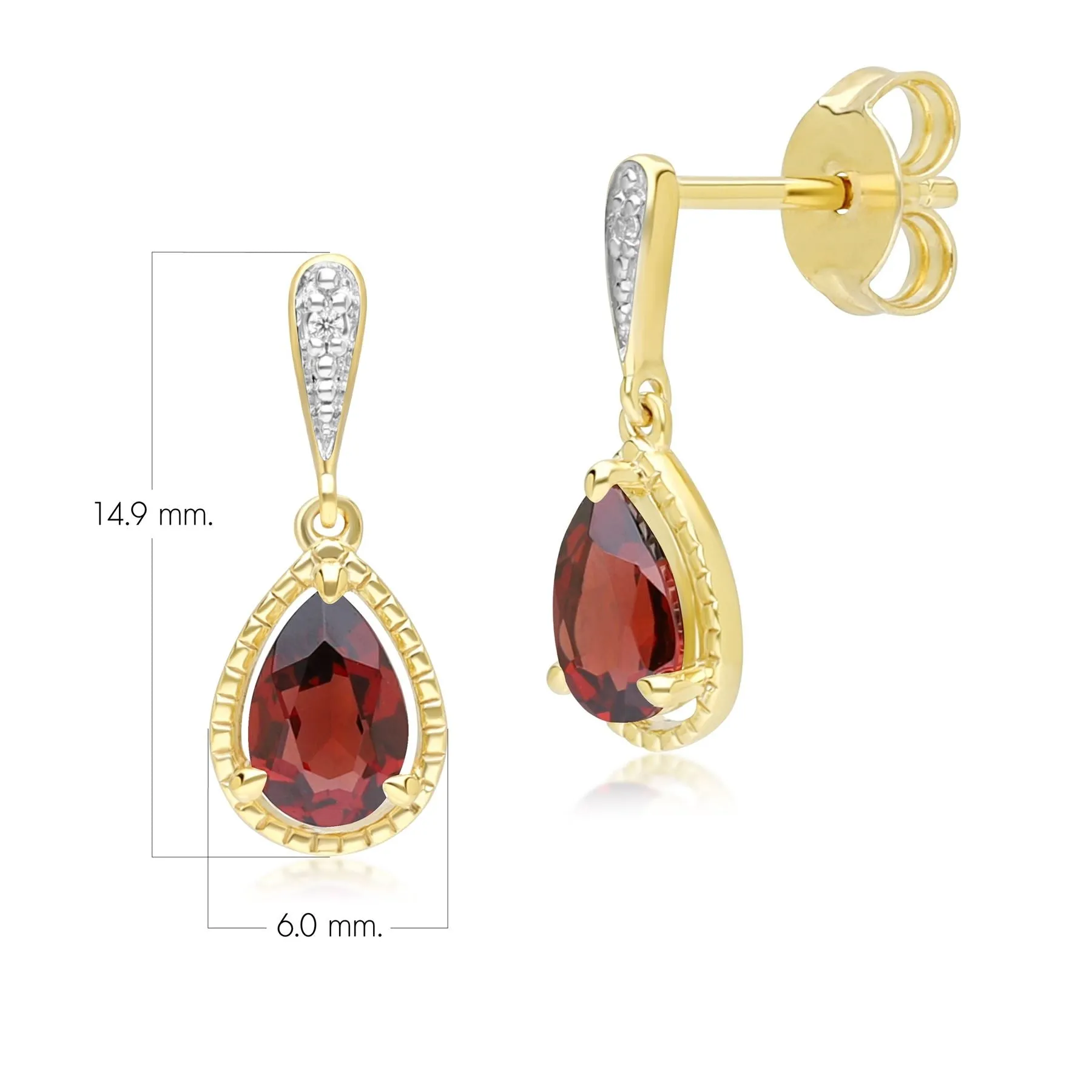 Classic Pear Garnet & Diamond Drop Earrings In 9ct Yellow Gold sold by Gemondo Jewellery product image thumbnail 4