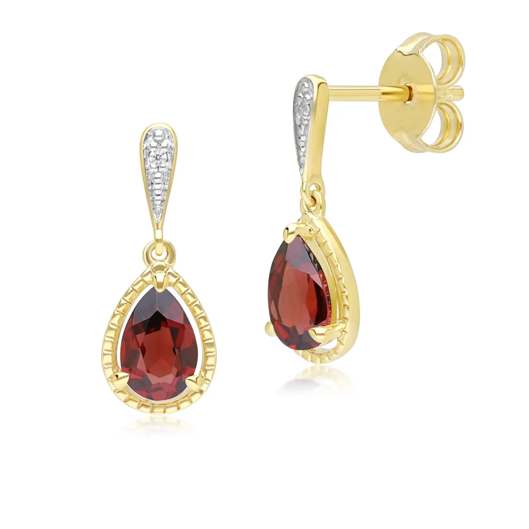 Classic Pear Garnet & Diamond Drop Earrings In 9ct Yellow Gold sold by Gemondo Jewellery