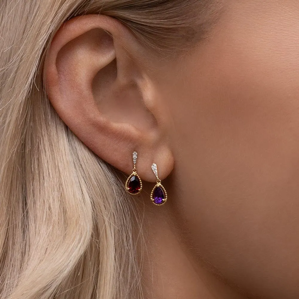 Classic Pear Garnet & Diamond Drop Earrings In 9ct Yellow Gold sold by Gemondo Jewellery product image thumbnail 2
