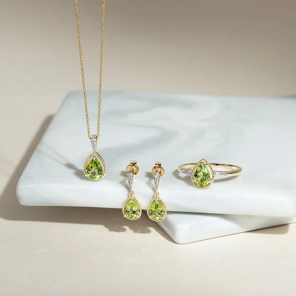 Classic Pear Peridot & Diamond Drop Earrings In 9ct Yellow Gold sold by Gemondo Jewellery product image thumbnail 5