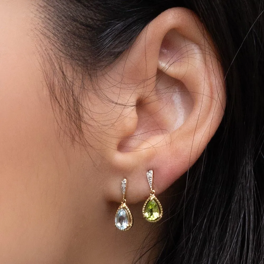 Classic Pear Peridot & Diamond Drop Earrings In 9ct Yellow Gold sold by Gemondo Jewellery product image thumbnail 2