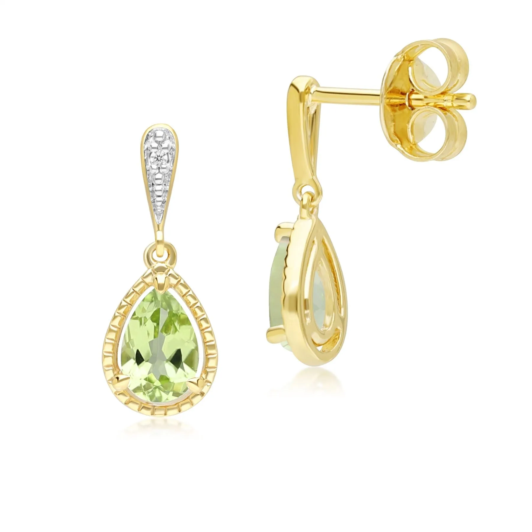 Classic Pear Peridot & Diamond Drop Earrings In 9ct Yellow Gold sold by Gemondo Jewellery product image thumbnail 3