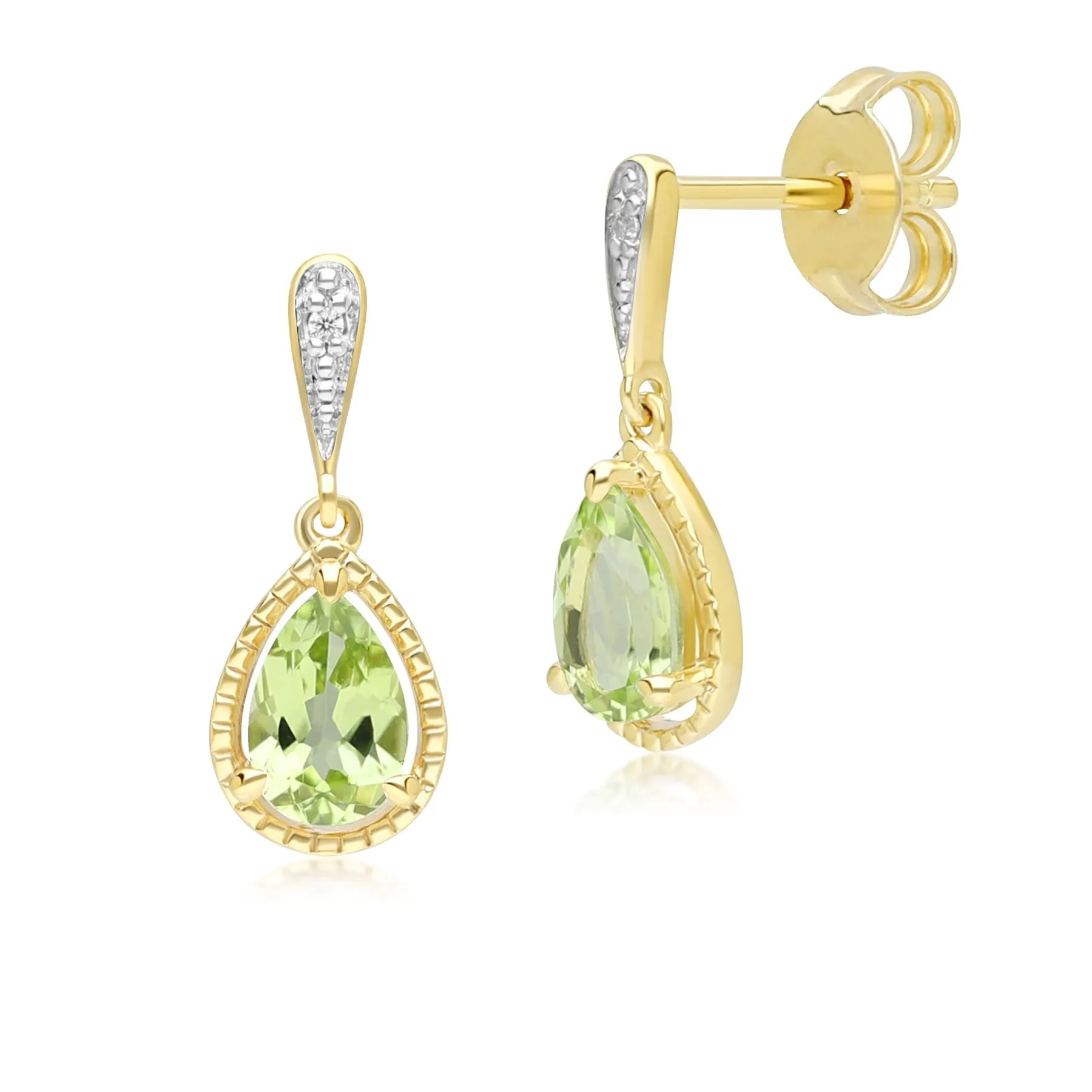 Classic Pear Peridot & Diamond Drop Earrings In 9ct Yellow Gold sold by Gemondo Jewellery