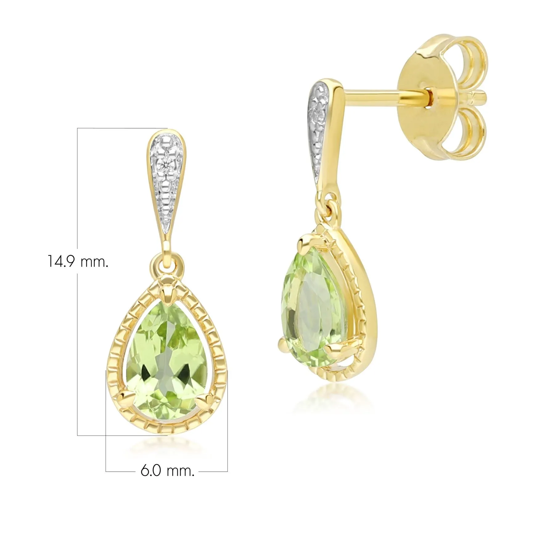 Classic Pear Peridot & Diamond Drop Earrings In 9ct Yellow Gold sold by Gemondo Jewellery product image thumbnail 4