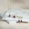 Classic Pear Amethyst & Diamond Drop Earrings In 9ct Yellow Gold sold by Gemondo Jewellery