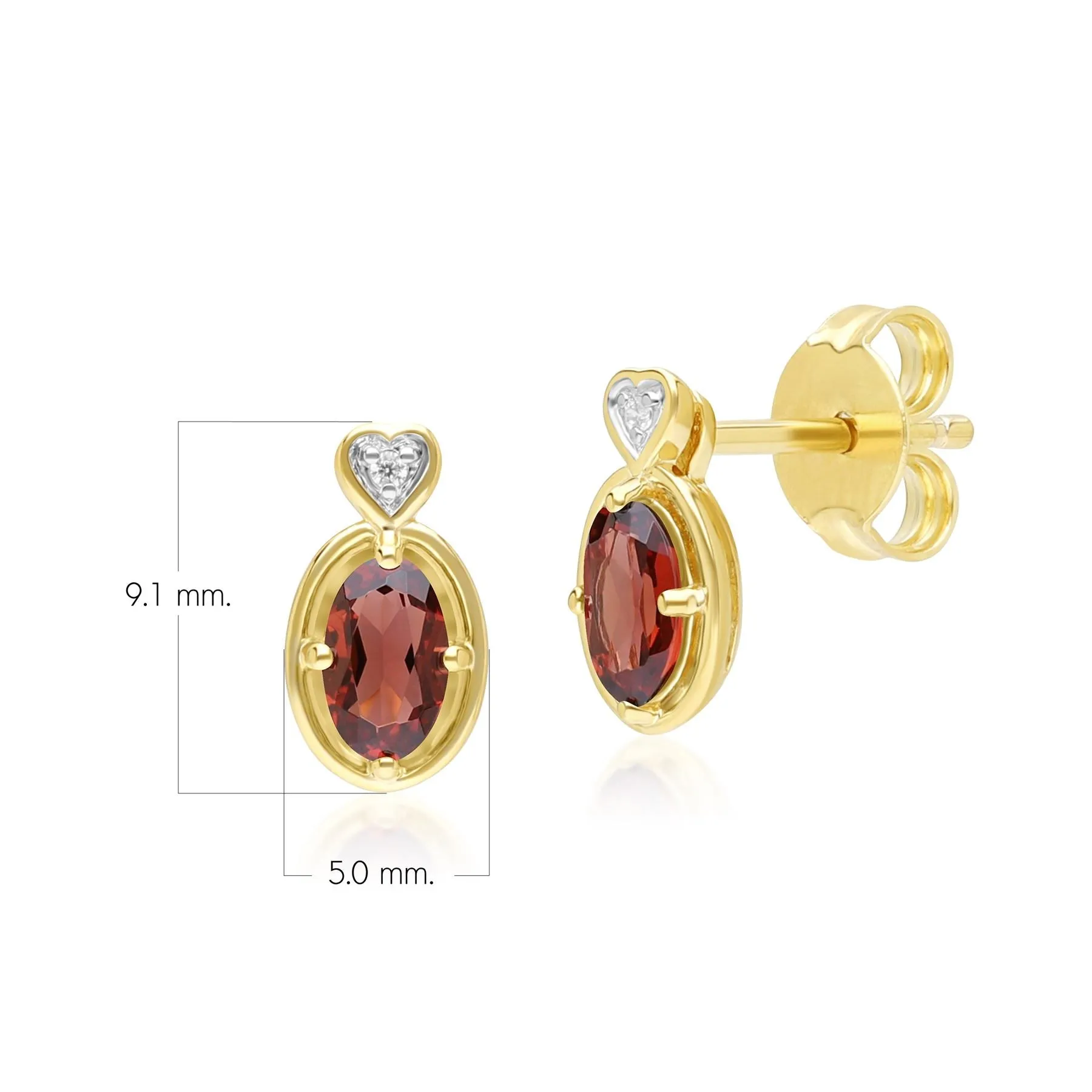 Classic Oval Garnet & Diamond Heart Stud Earrings In 9ct Yellow Gold sold by Gemondo Jewellery product image thumbnail 4