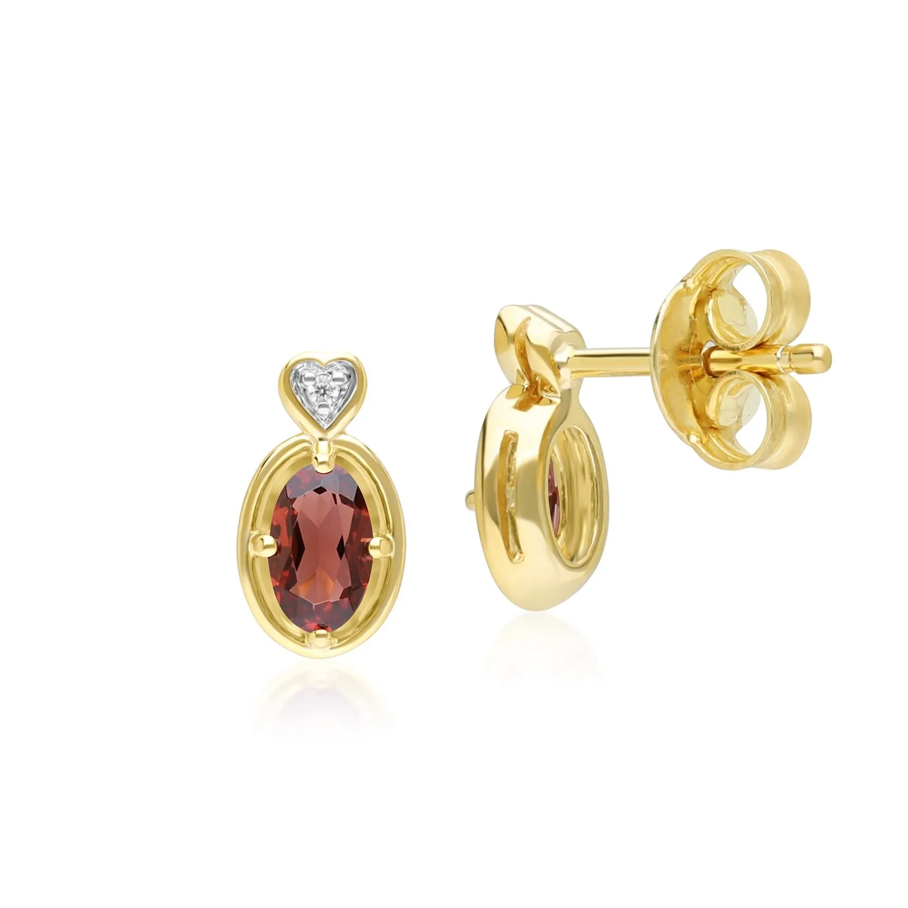 Classic Oval Garnet & Diamond Heart Stud Earrings In 9ct Yellow Gold sold by Gemondo Jewellery product image thumbnail 3