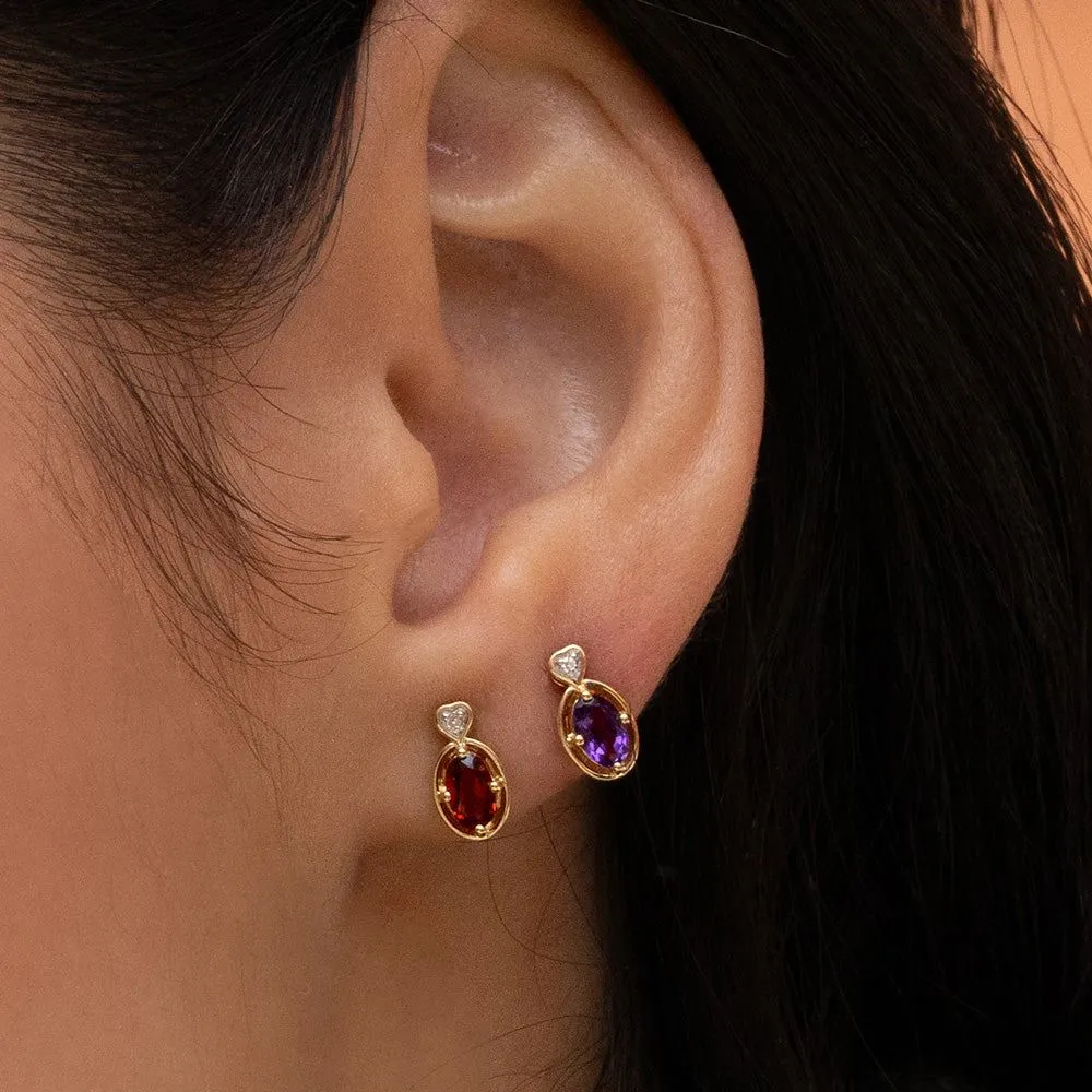 Classic Oval Garnet & Diamond Heart Stud Earrings In 9ct Yellow Gold sold by Gemondo Jewellery product image thumbnail 2