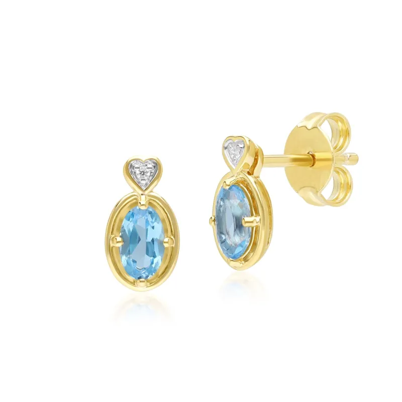 Classic Oval Topaz & Diamond Heart Stud Earrings In 9ct Yellow Gold sold by Gemondo Jewellery