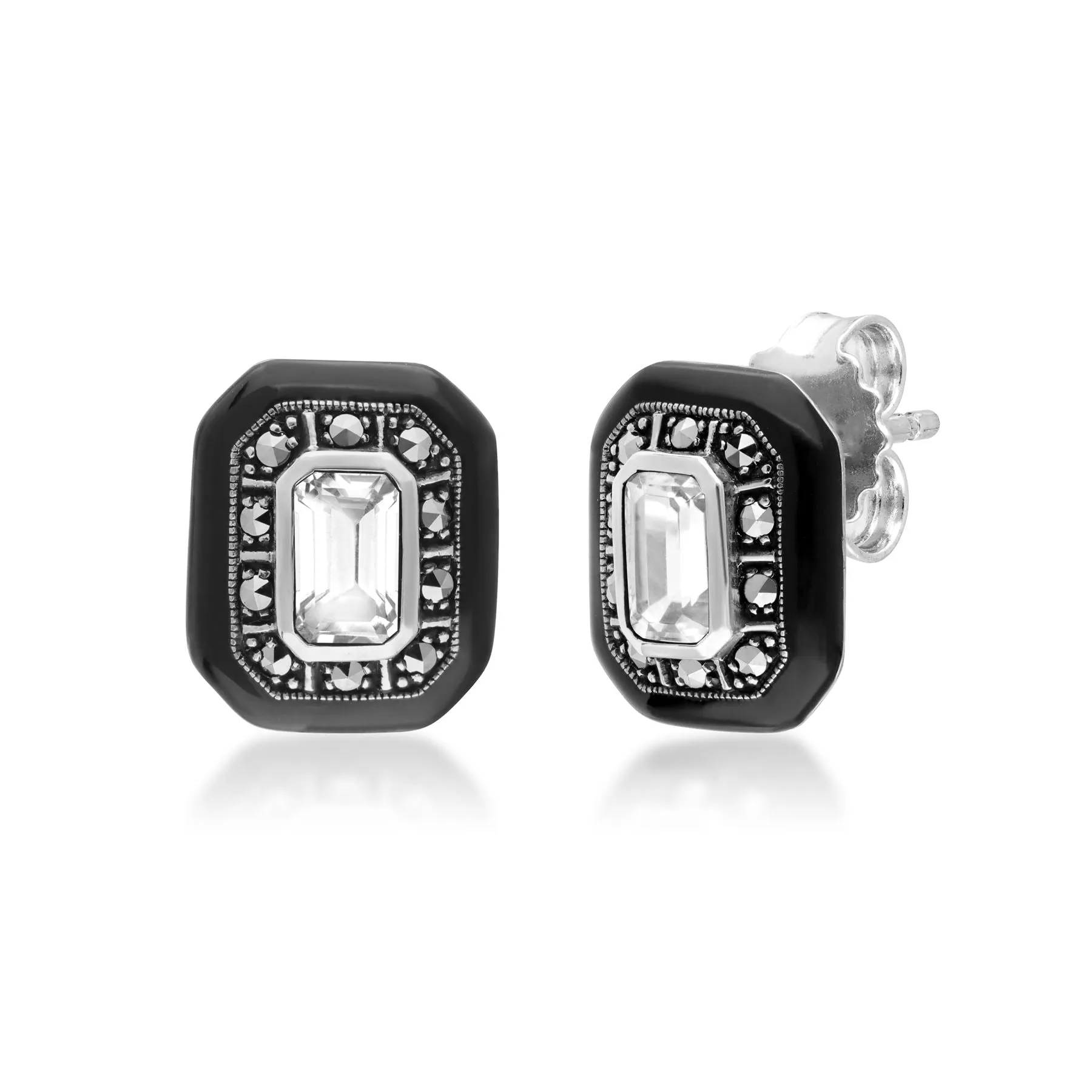 Art Deco Inspired White Topaz & Marcasite Stud Earrings sold by Gemondo Jewellery