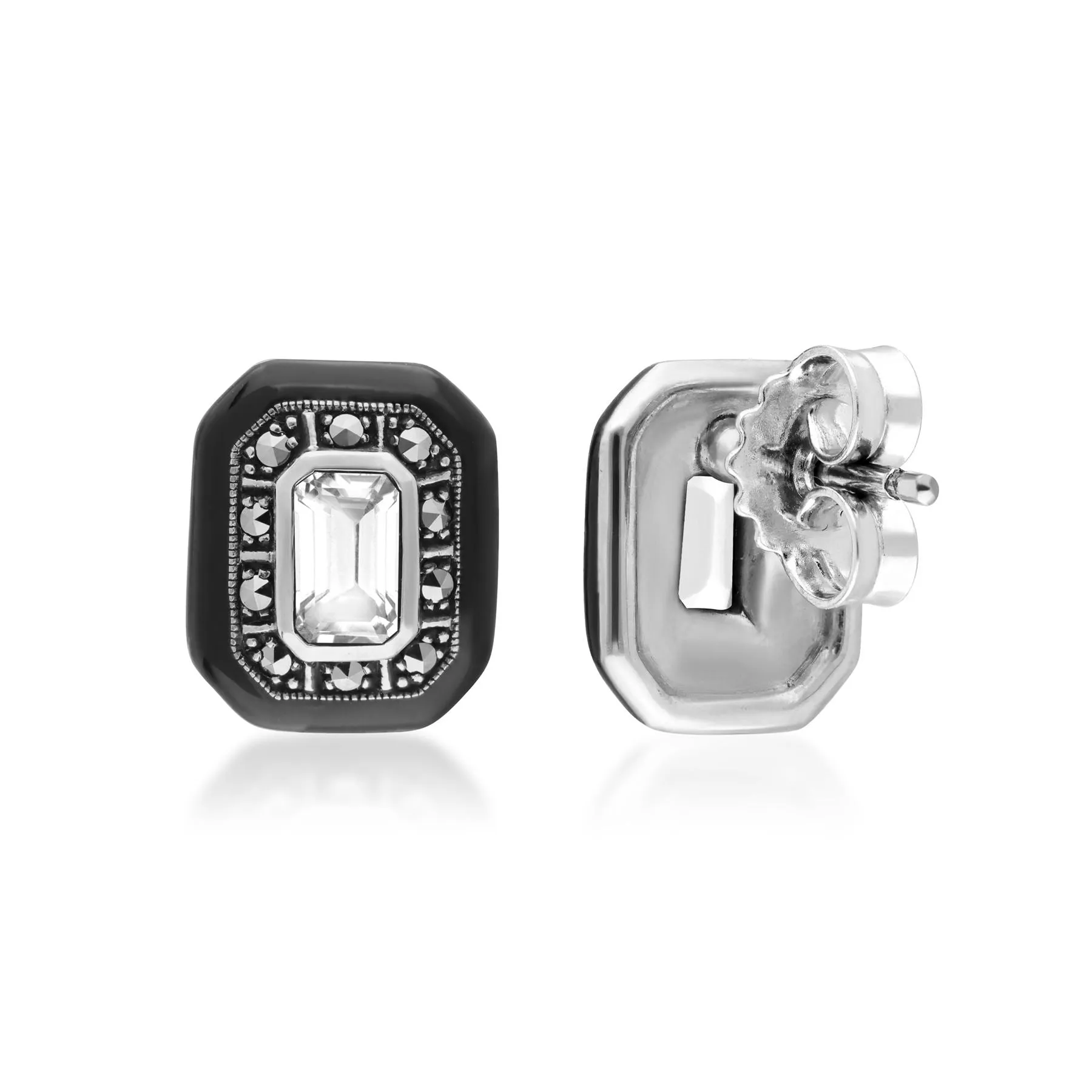 Art Deco Inspired White Topaz & Marcasite Stud Earrings sold by Gemondo Jewellery product image thumbnail 2