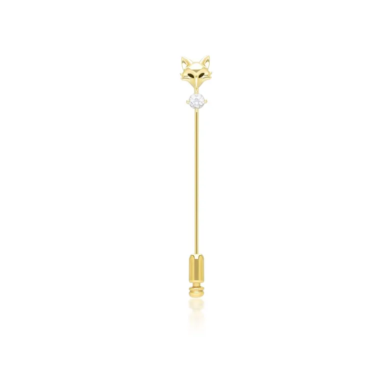 Gardenia White Topaz Fox Lapel Pin In 9ct Yellow Gold sold by Gemondo Jewellery