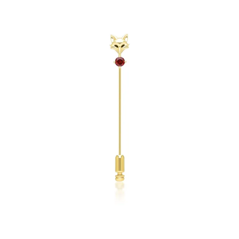 Gardenia Garnet Fox Lapel Pin In 9ct Yellow Gold sold by Gemondo Jewellery