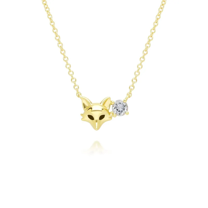 Gardenia White Topaz Fox Necklace In 9ct Yellow Gold sold by Gemondo Jewellery