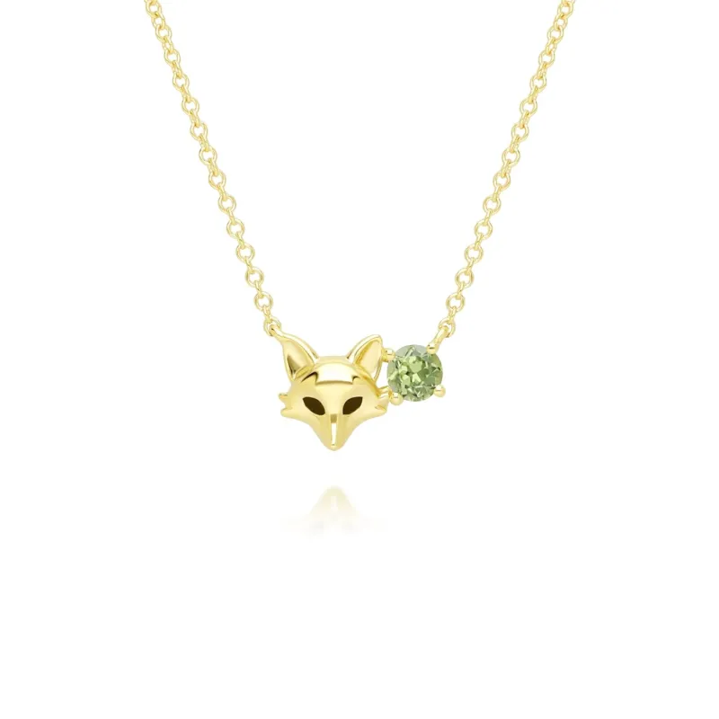 Gardenia Peridot Fox Necklace In 9ct Yellow Gold sold by Gemondo Jewellery