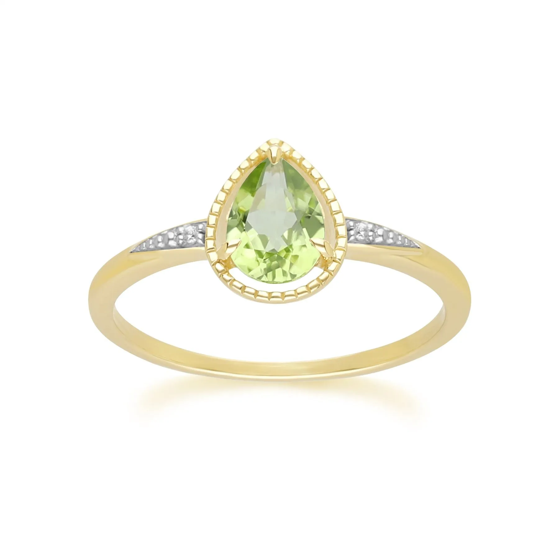 Classic Pear Peridot & Diamond Ring In 9ct Yellow Gold sold by Gemondo Jewellery