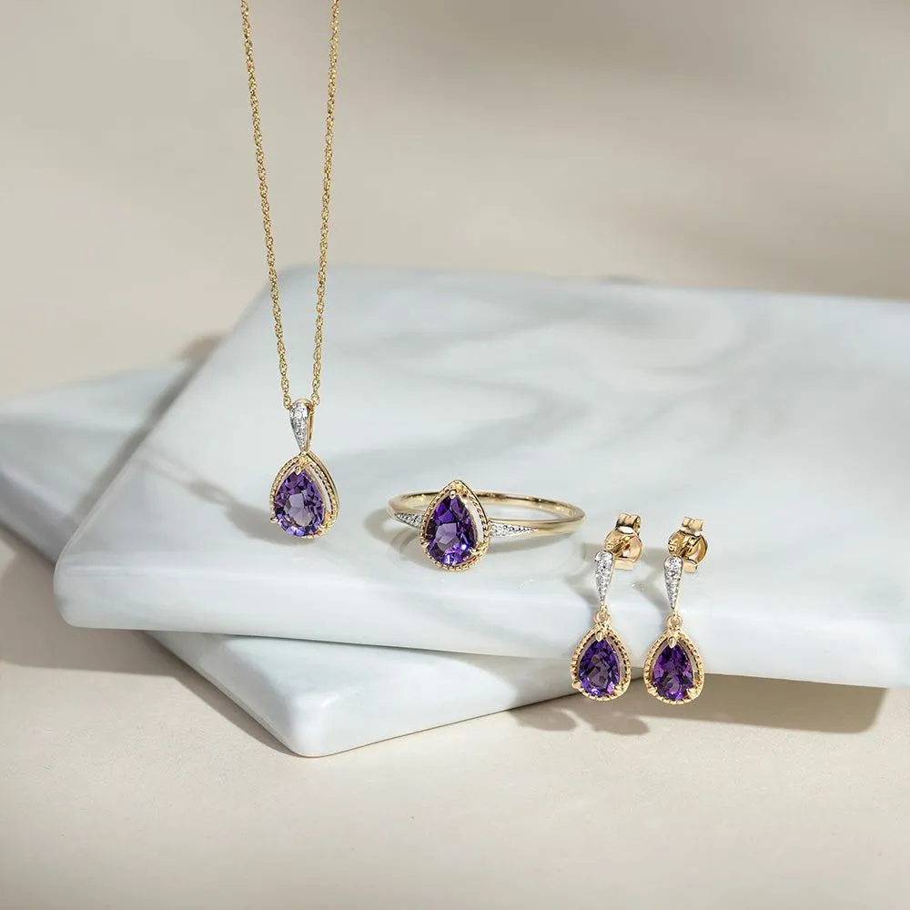 Classic Pear Amethyst & Diamond Ring In 9ct Yellow Gold sold by Gemondo Jewellery product image thumbnail 5