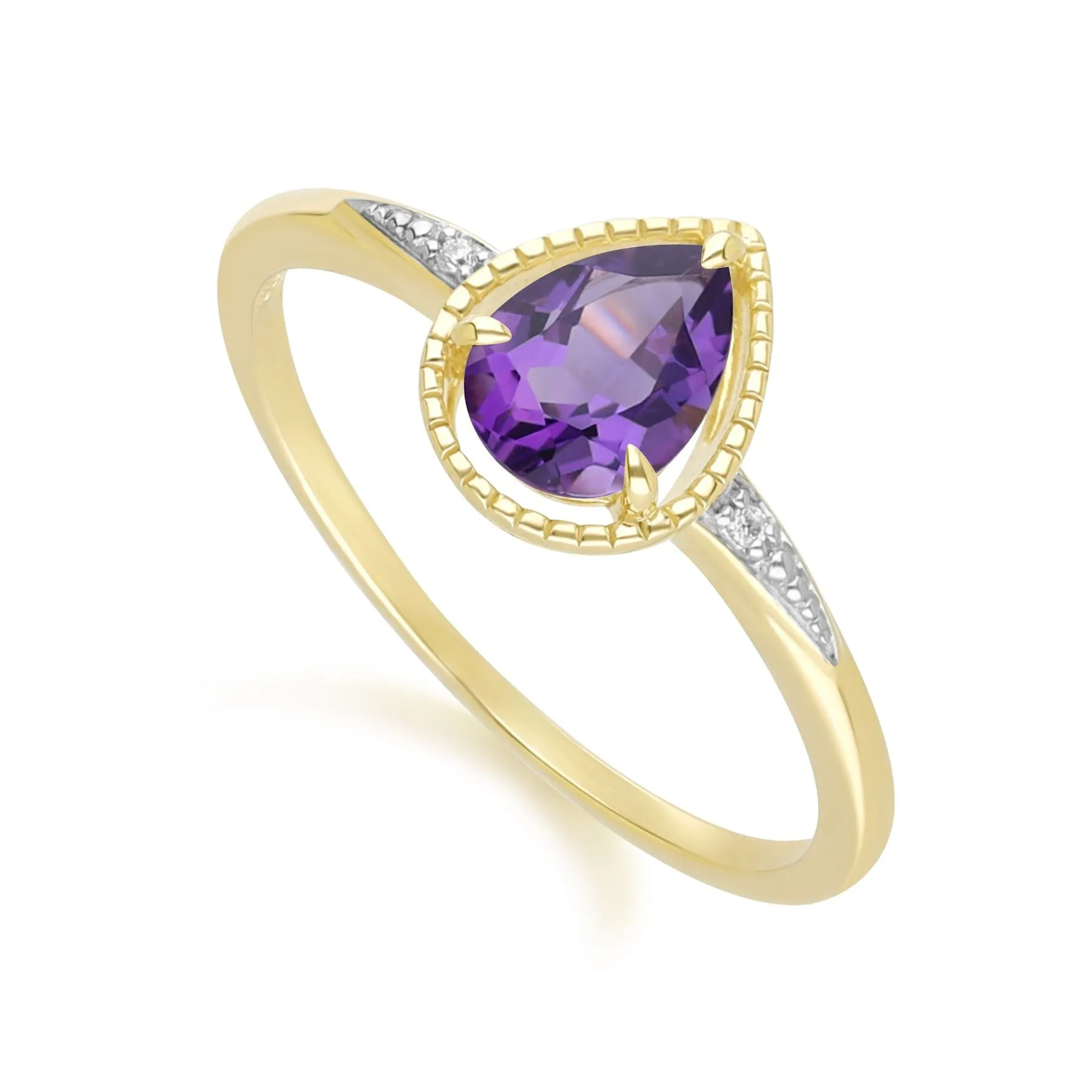 Classic Pear Amethyst & Diamond Ring In 9ct Yellow Gold sold by Gemondo Jewellery product image thumbnail 3