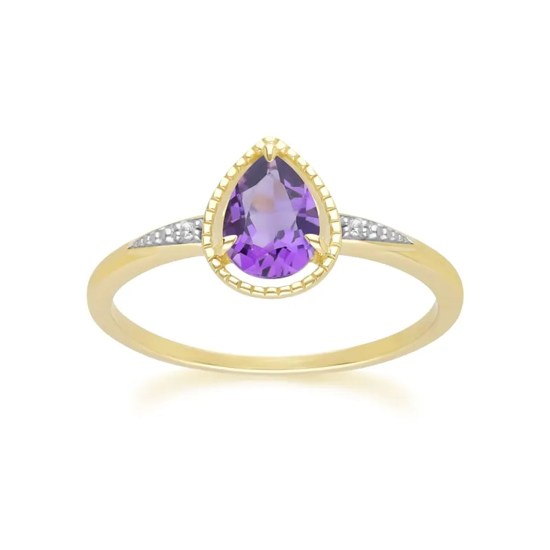 Classic Pear Amethyst & Diamond Ring In 9ct Yellow Gold sold by Gemondo Jewellery