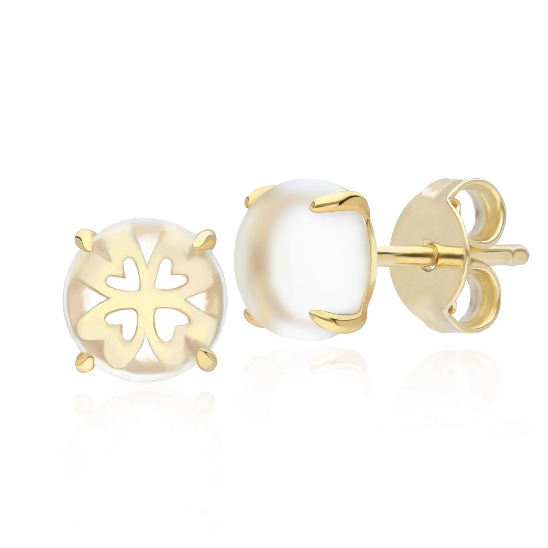 Gardenia Rock Crystal Cabochon Stud Earrings in Gold Plated Sterling Silver sold by Gemondo Jewellery