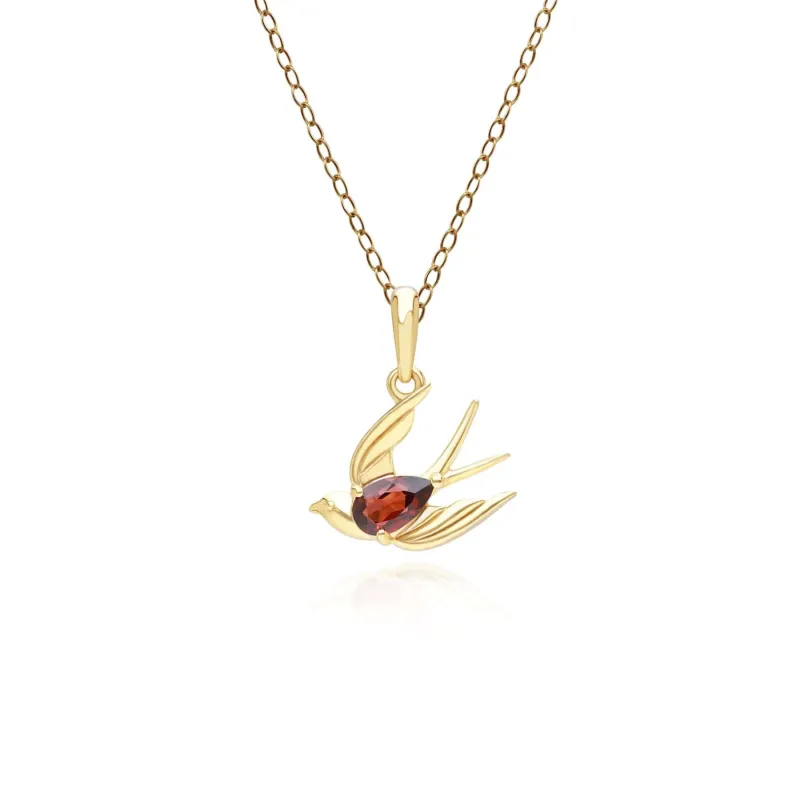ECFEW™ Creator Garnet Hummingbird Pendant Necklace in Gold Plated Sterling Silver sold by Gemondo Jewellery