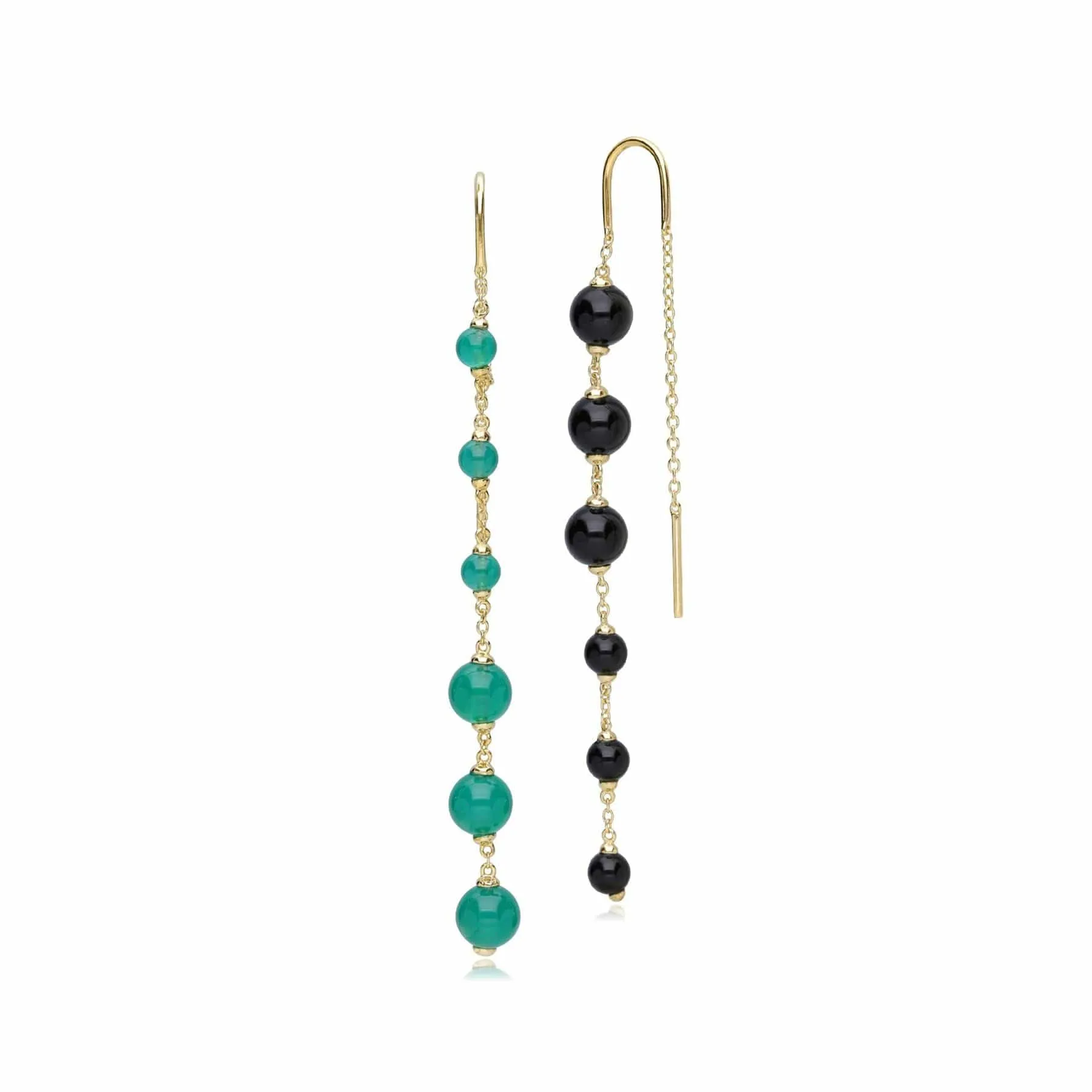 ECFEW™ Unifier Dyed Green Chalcedony & Onyx Mismatched Dangle Drop Earrings in Gold Plated Sterling Silver sold by Gemondo Jewellery product image thumbnail 5