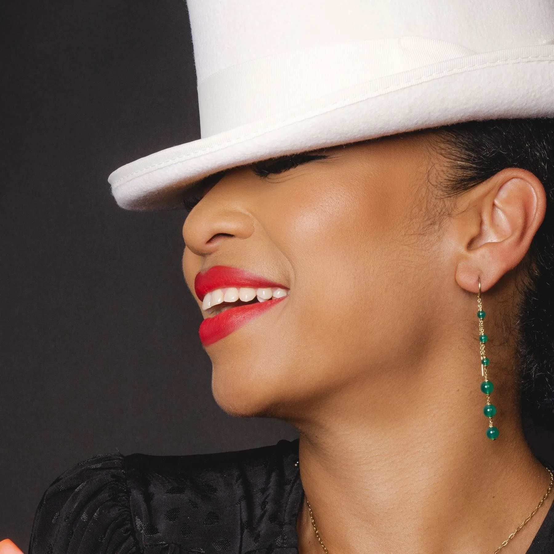 ECFEW™ Unifier Dyed Green Chalcedony & Onyx Mismatched Dangle Drop Earrings in Gold Plated Sterling Silver sold by Gemondo Jewellery product image thumbnail 4