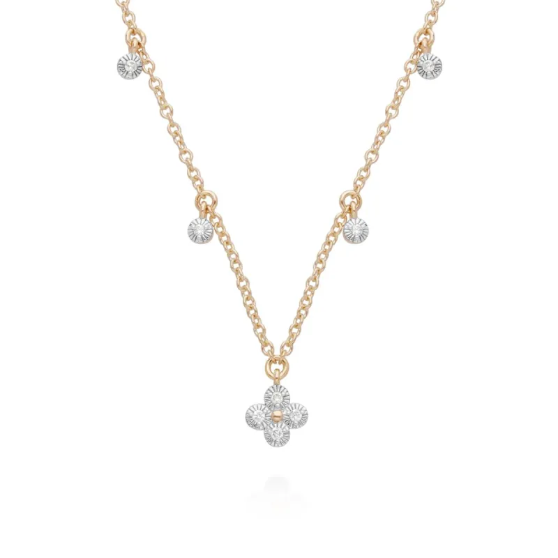 Diamond Flowers Choker Charm Necklace in 9ct Yellow Gold sold by Gemondo Jewellery