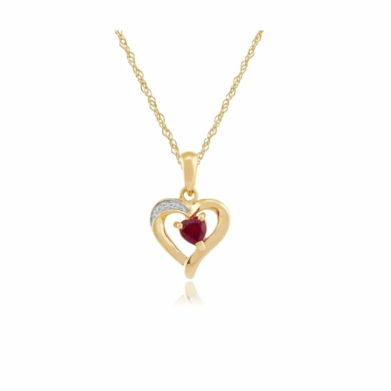 Classic Heart Ruby & Diamond Heart Pendant in 9ct Yellow Gold sold by Gemondo Jewellery