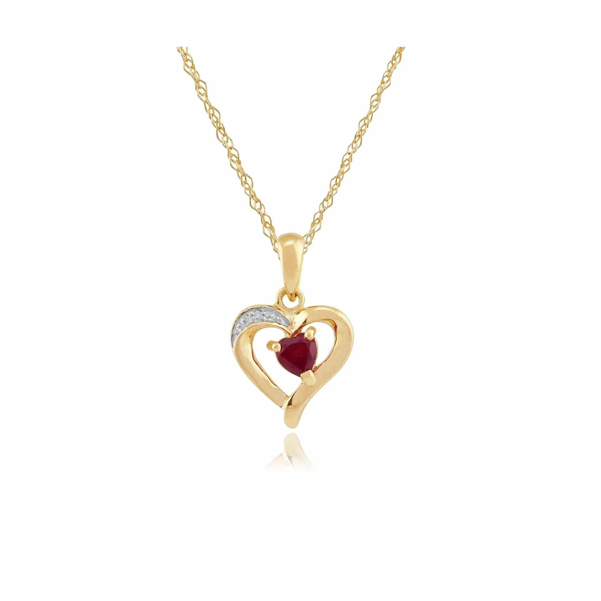 Classic Heart Ruby & Diamond Heart Pendant in 9ct Yellow Gold sold by Gemondo Jewellery