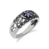 Art Nouveau Style Round Amethyst & Marcasite Floral Band Ring in 925 Sterling Silver sold by Gemondo Jewellery