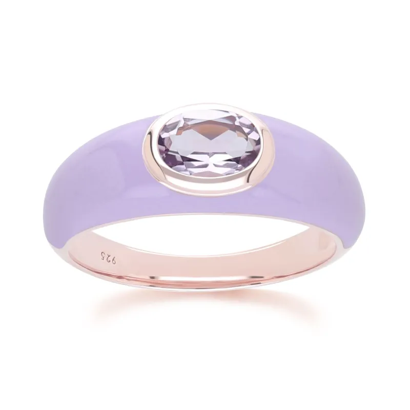 Siberian Waltz Violet Enamel & Octagon Amethyst Ring In Rose Gold Vermeil sold by Gemondo Jewellery
