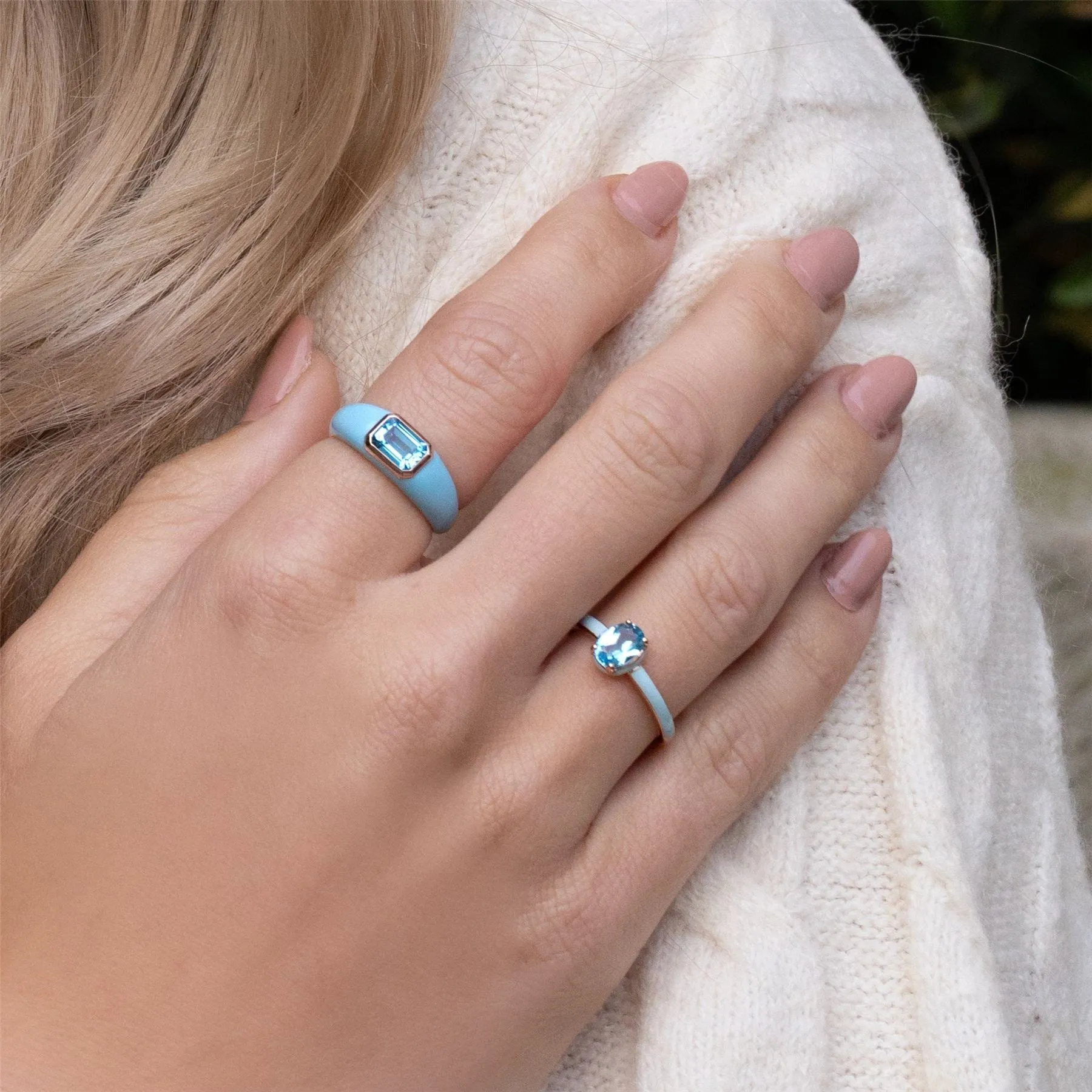 Siberian Waltz Blue Enamel & Oval Sky Blue Topaz Ring In Rose Gold Vermeil sold by Gemondo Jewellery product image thumbnail 2