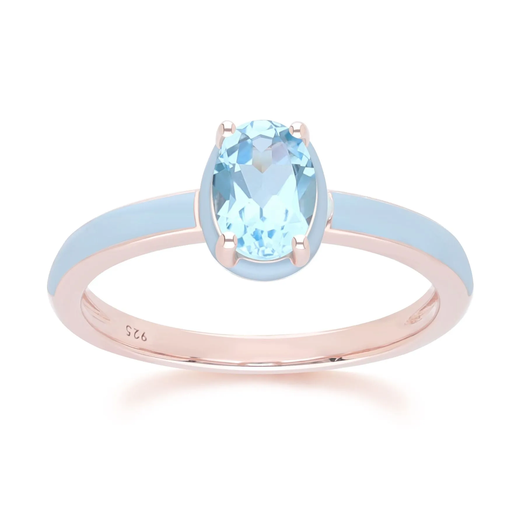 Siberian Waltz Blue Enamel & Oval Sky Blue Topaz Ring In Rose Gold Vermeil sold by Gemondo Jewellery