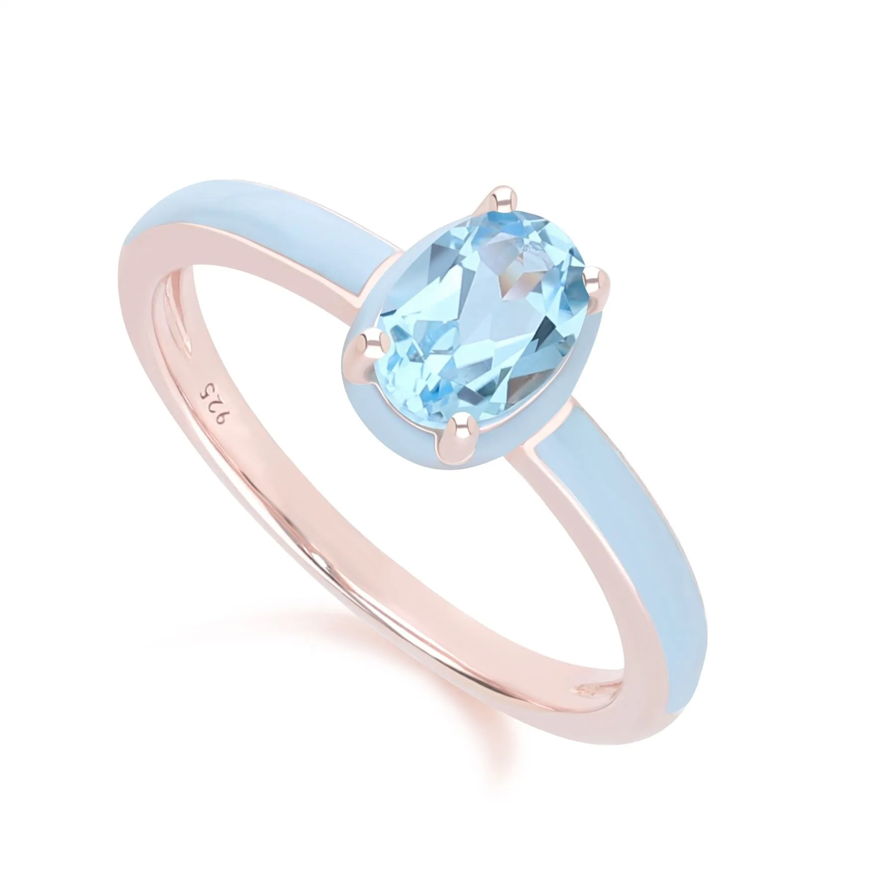 Siberian Waltz Blue Enamel & Oval Sky Blue Topaz Ring In Rose Gold Vermeil sold by Gemondo Jewellery product image thumbnail 3