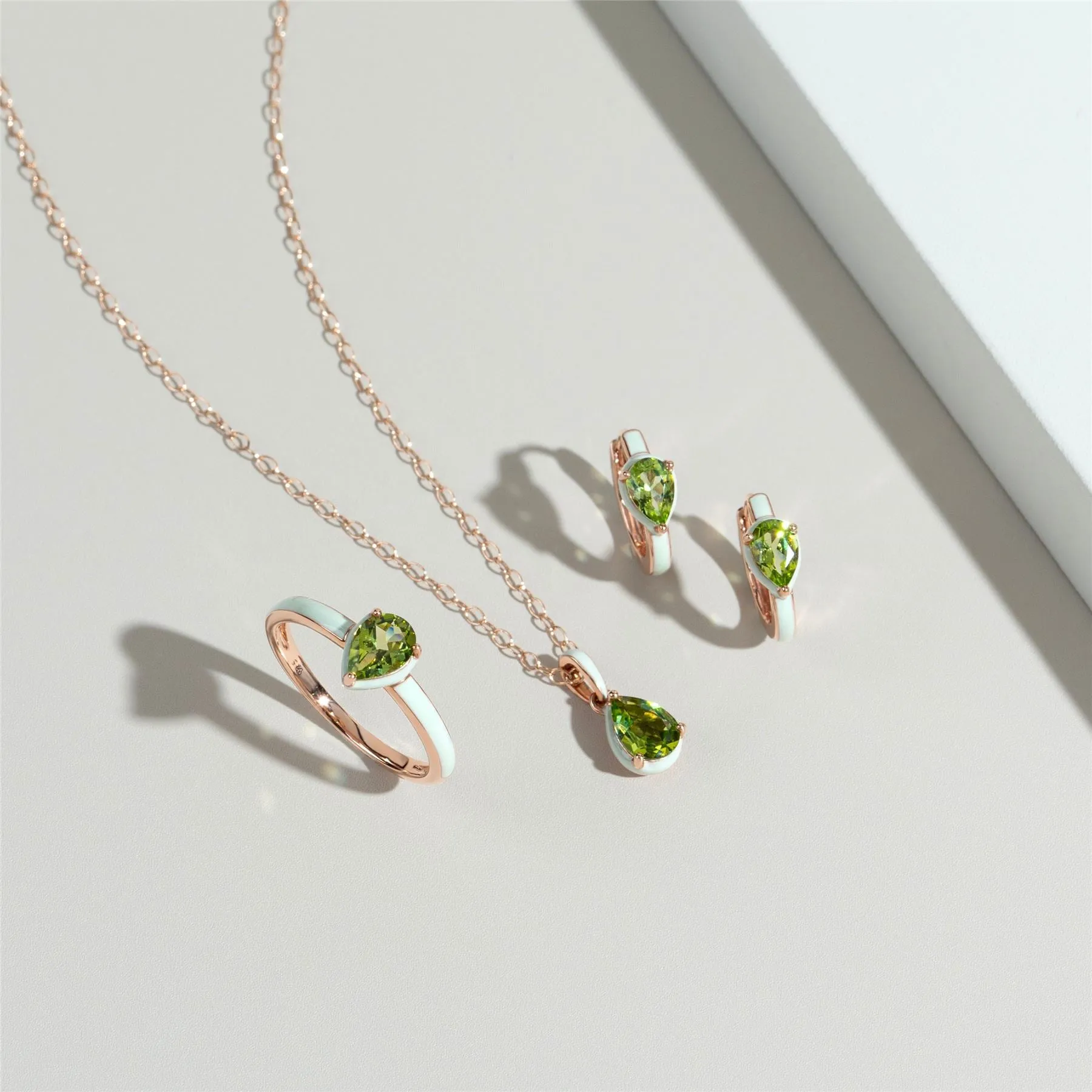 Siberian Waltz Green Enamel & Pear Peridot Ring In Rose Gold Vermeil sold by Gemondo Jewellery product image thumbnail 5
