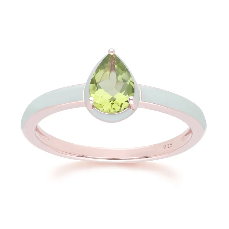 Siberian Waltz Green Enamel & Pear Peridot Ring In Rose Gold Vermeil sold by Gemondo Jewellery