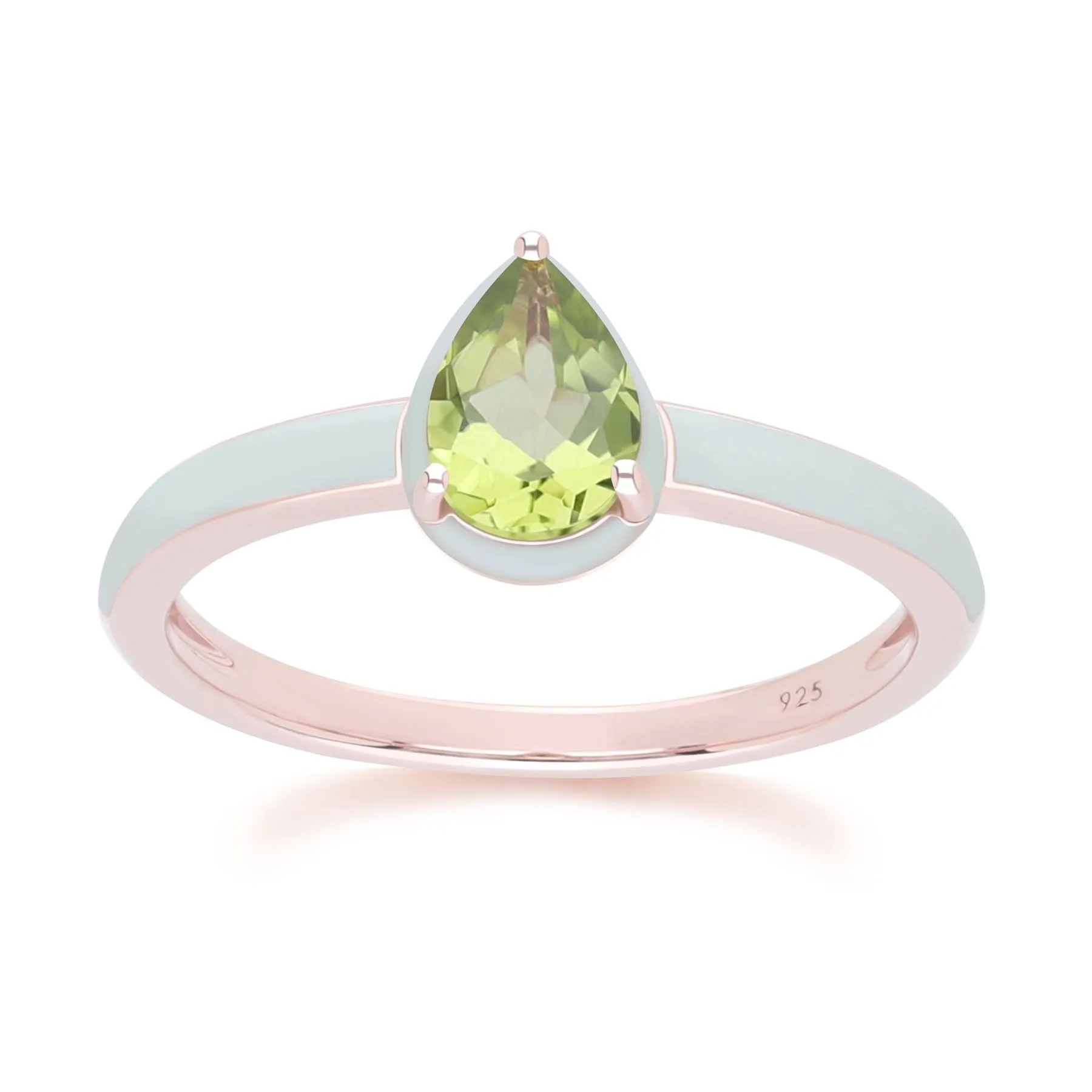 Siberian Waltz Green Enamel & Pear Peridot Ring In Rose Gold Vermeil sold by Gemondo Jewellery