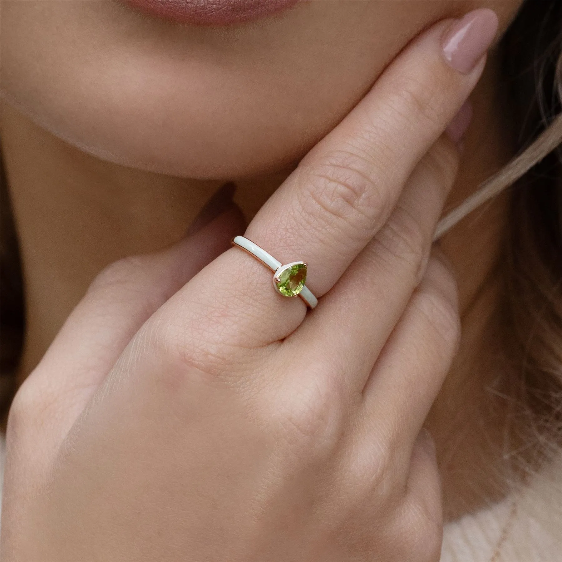 Siberian Waltz Green Enamel & Pear Peridot Ring In Rose Gold Vermeil sold by Gemondo Jewellery product image thumbnail 2
