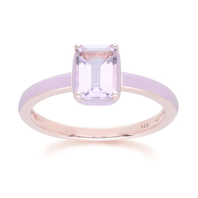Siberian Waltz Violet Enamel & Octagon Pink Amethyst Ring In Rose Gold Vermeil sold by Gemondo Jewellery