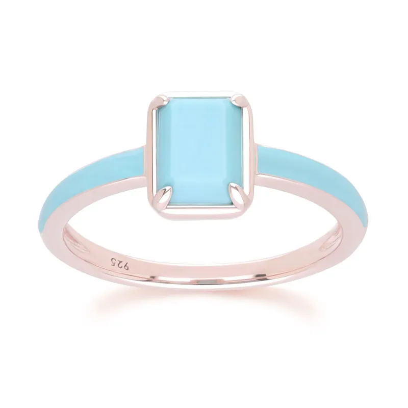 Siberian Waltz Blue Enamel & Octagon Turquoise Ring In Rose Gold Vermeil sold by Gemondo Jewellery
