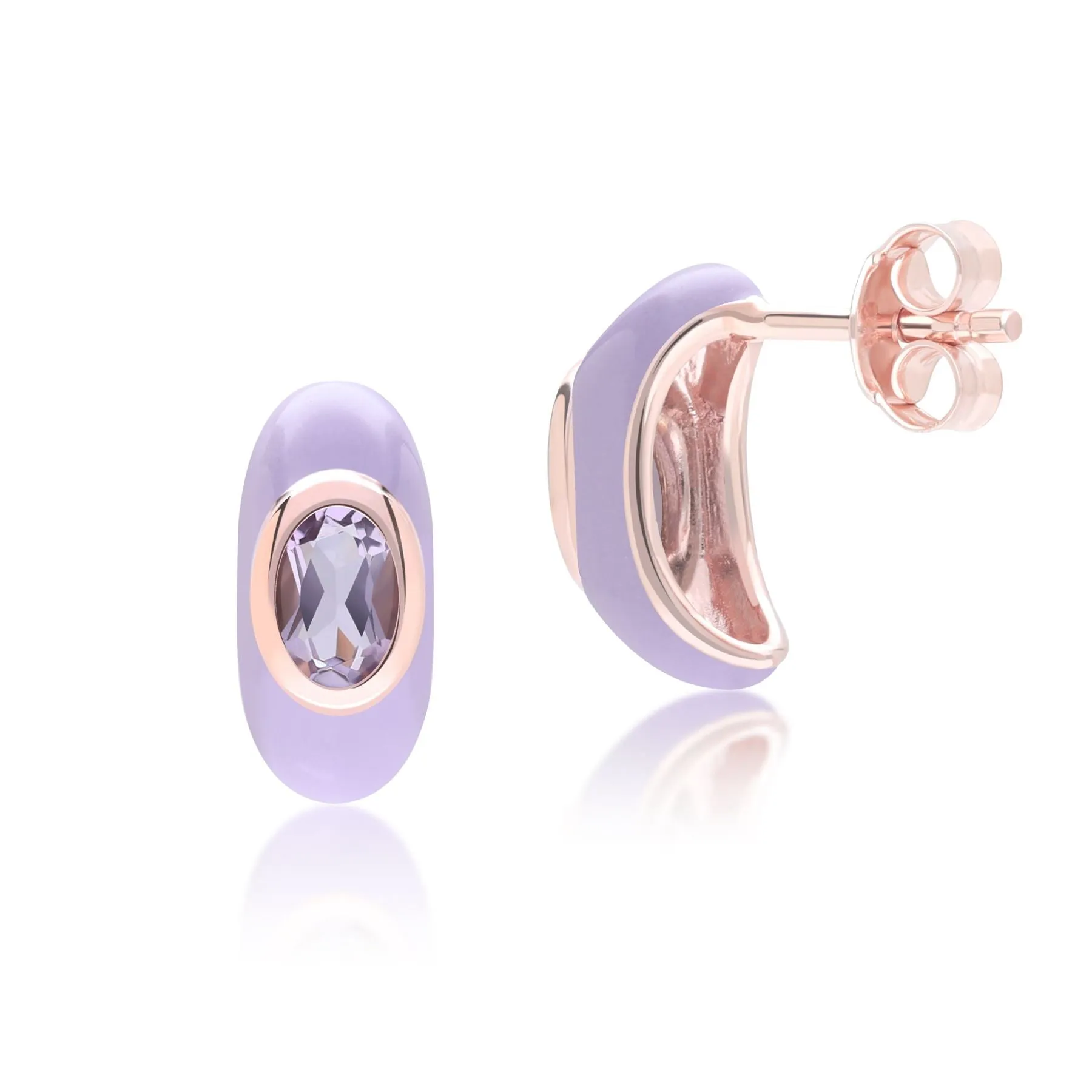 Siberian Waltz Violet Enamel & Octagon Amethyst Half Hoop Earrings In Rose Gold Vermeil sold by Gemondo Jewellery product image thumbnail 3