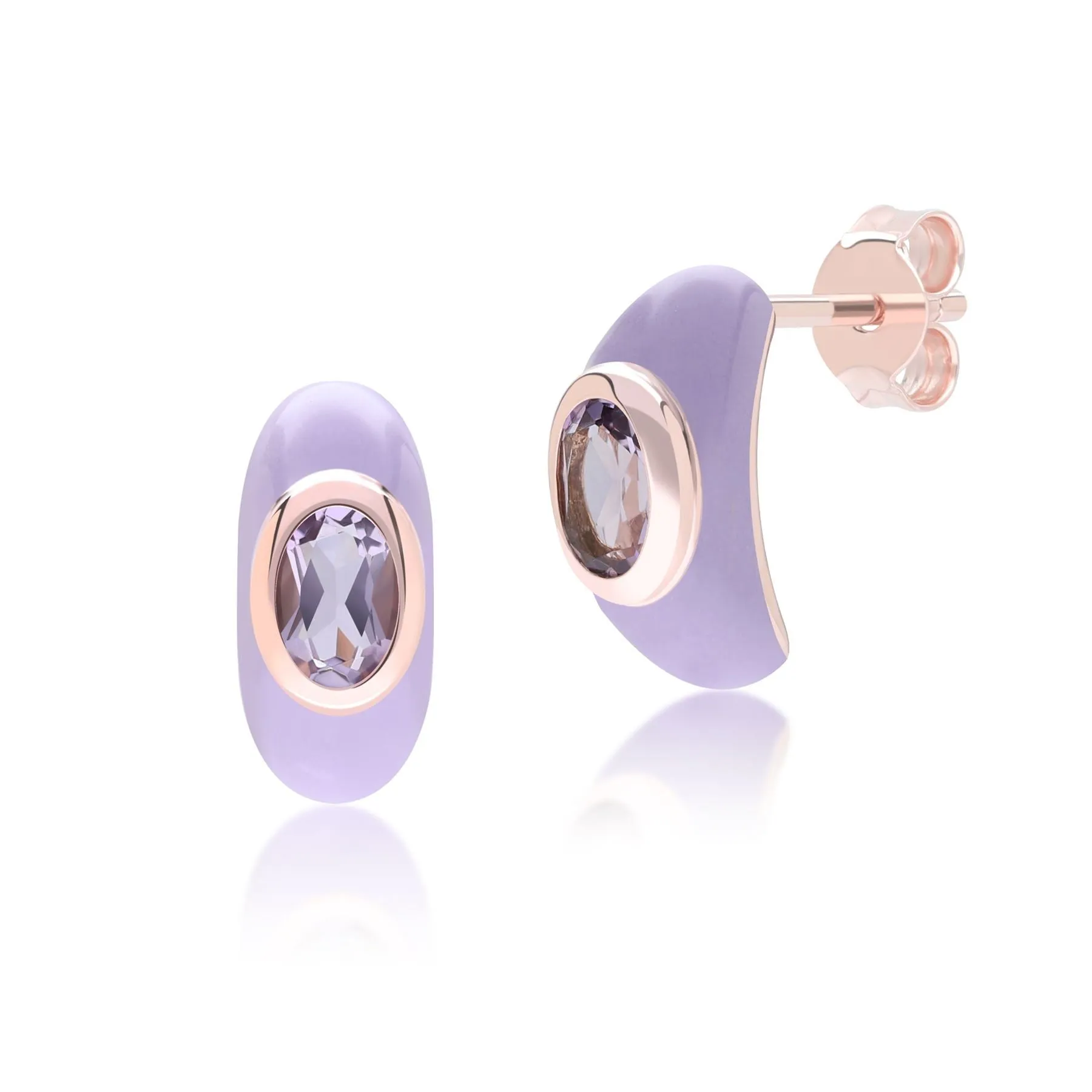Siberian Waltz Violet Enamel & Octagon Amethyst Half Hoop Earrings In Rose Gold Vermeil sold by Gemondo Jewellery
