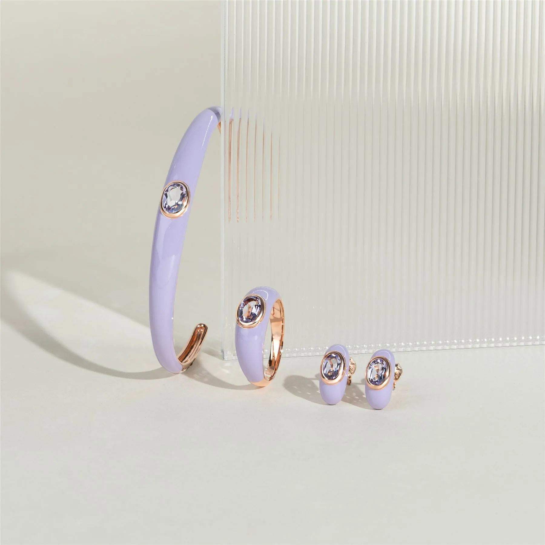 Siberian Waltz Violet Enamel & Octagon Amethyst Half Hoop Earrings In Rose Gold Vermeil sold by Gemondo Jewellery product image thumbnail 5