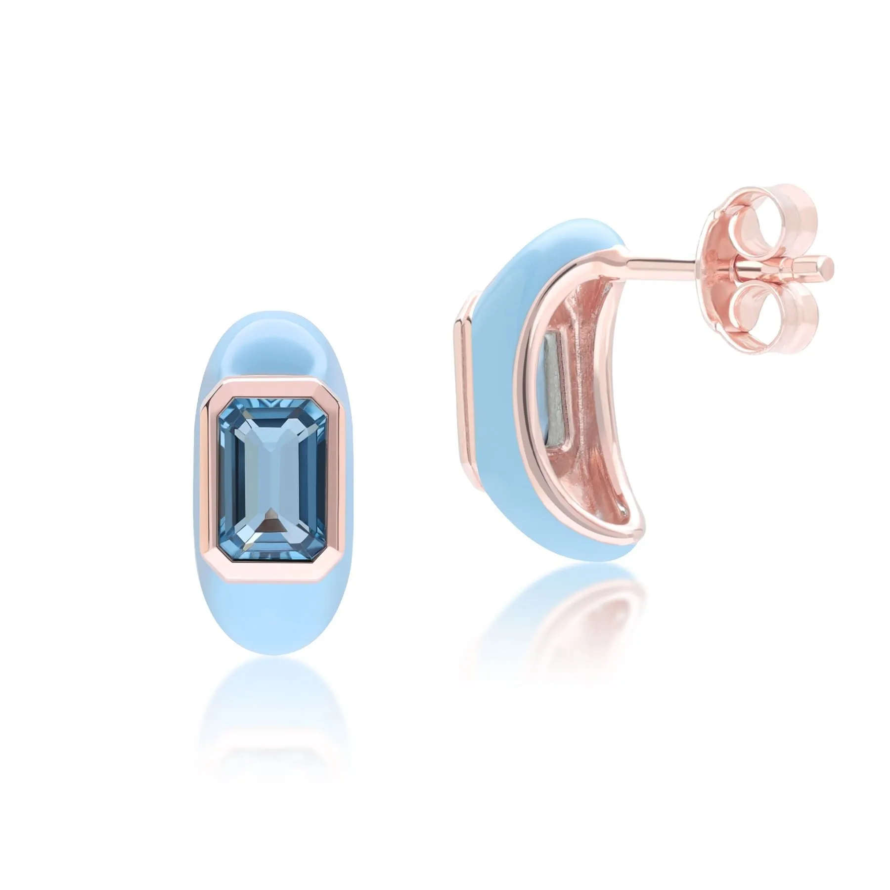 Siberian Waltz Blue Enamel & Octagon Sky Blue Topaz Half Hoop Earrings In Rose Gold Vermeil sold by Gemondo Jewellery product image thumbnail 3